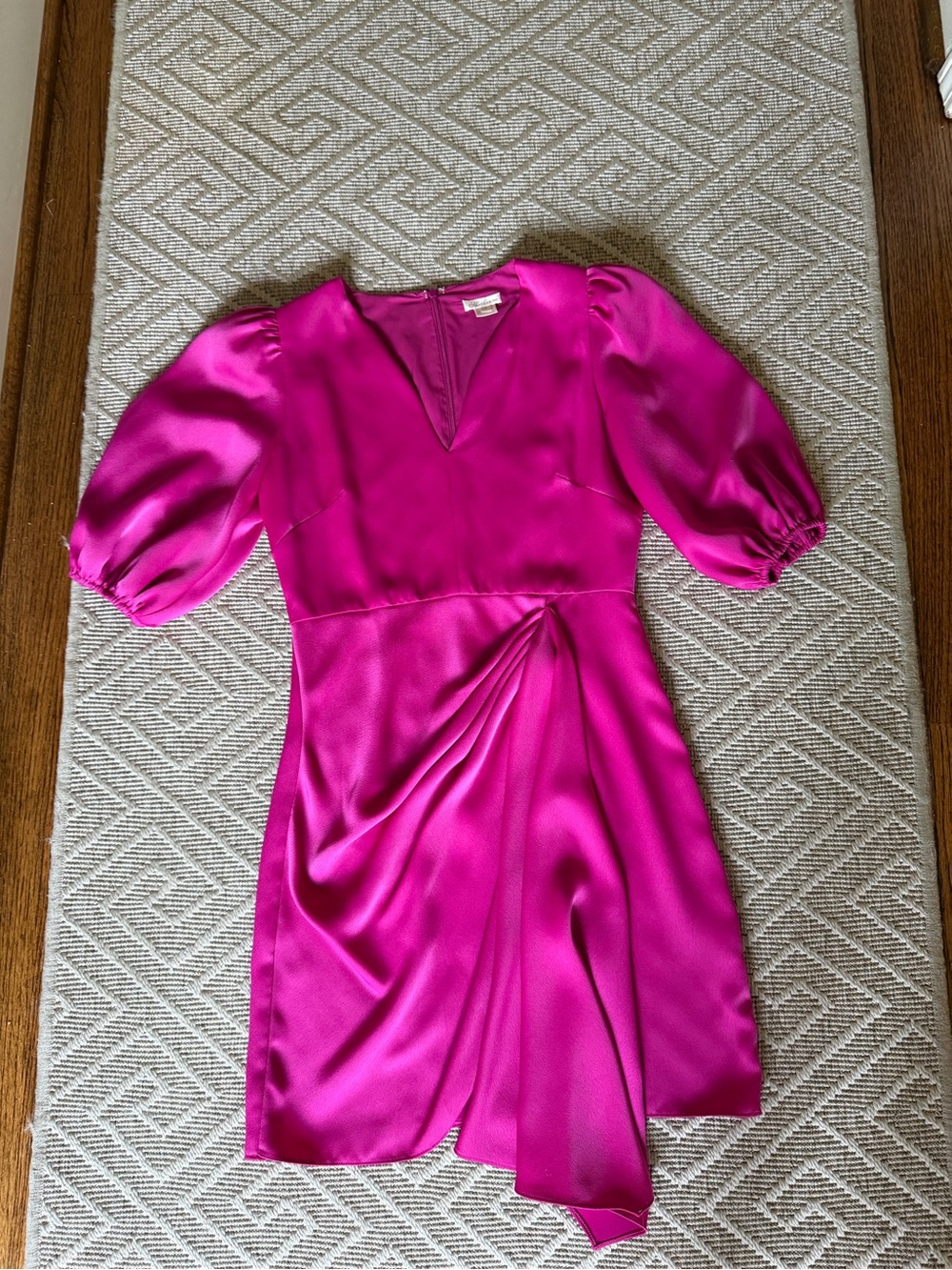 Shoshanna Pink Satin Puff-Sleeve Mini Dress